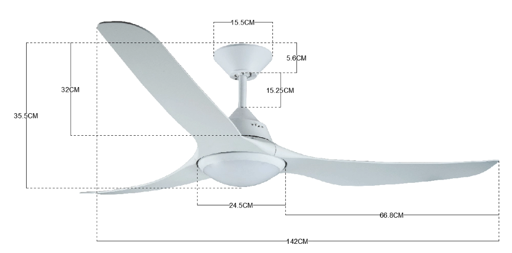 Strakke plafondventilator met lamp Mariner Ø 143cm IP55 Beacon 9333509136781