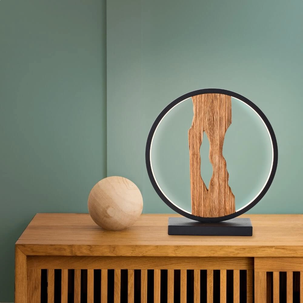 Tafellamp Chaumont rond zwart met hout Brilliant 4004353414978