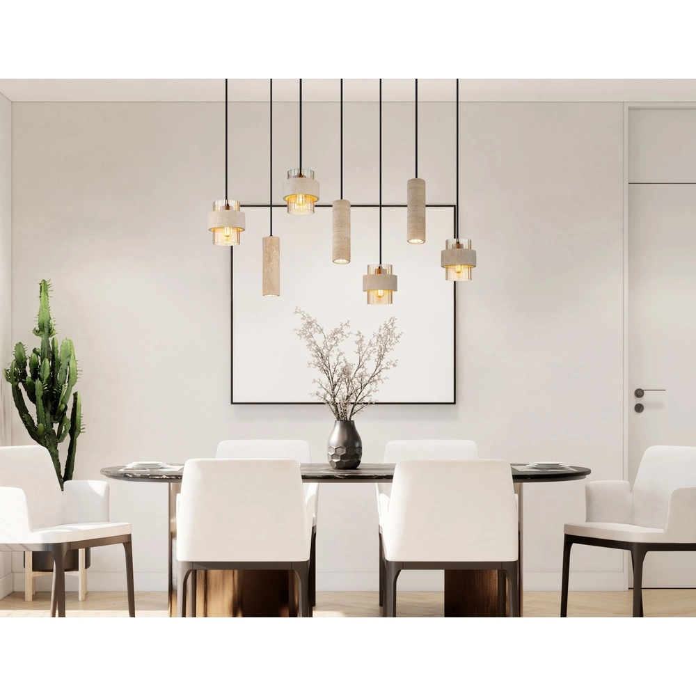 7-lichts hanglamp Daren zwart met marmer Globo 9007371583669