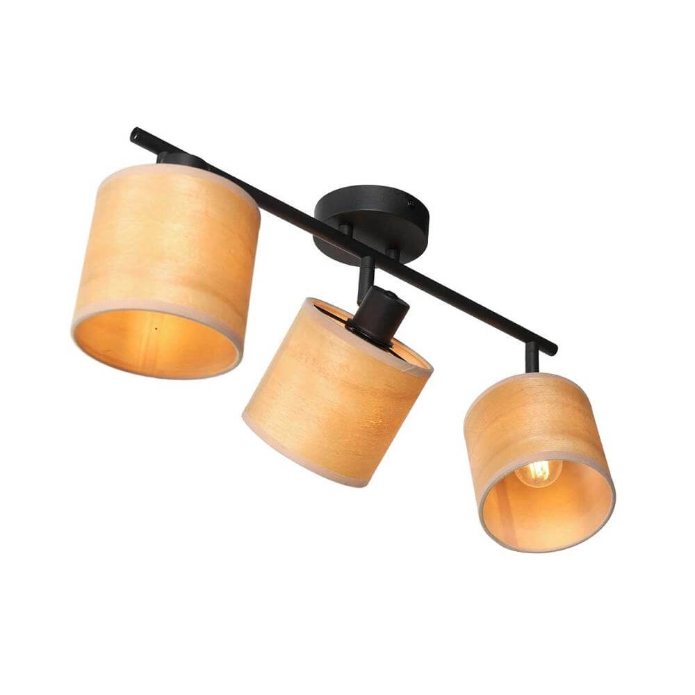 Plafondlamp Bambus zwart met bamboe 3-lichts