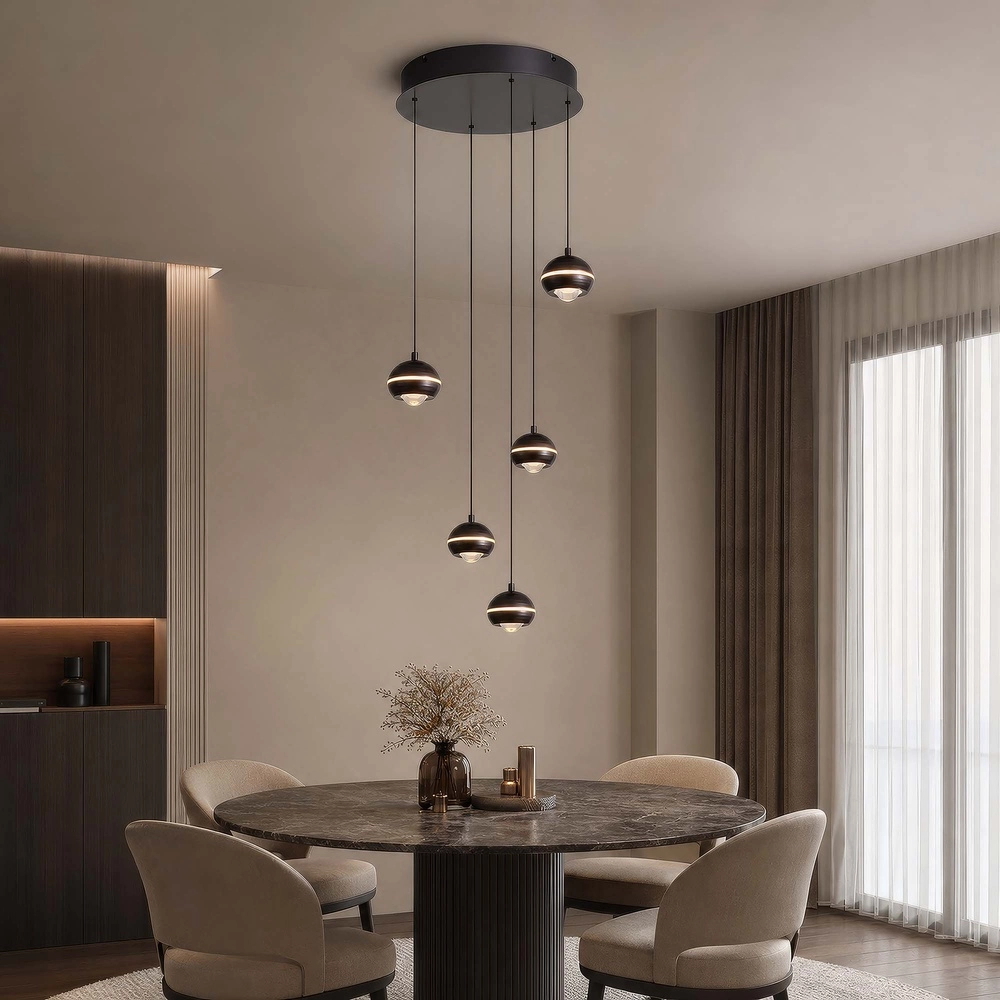 Design hanglamp Meteor 5-lichts zwart nikkel Searchlight 5,05342E+12