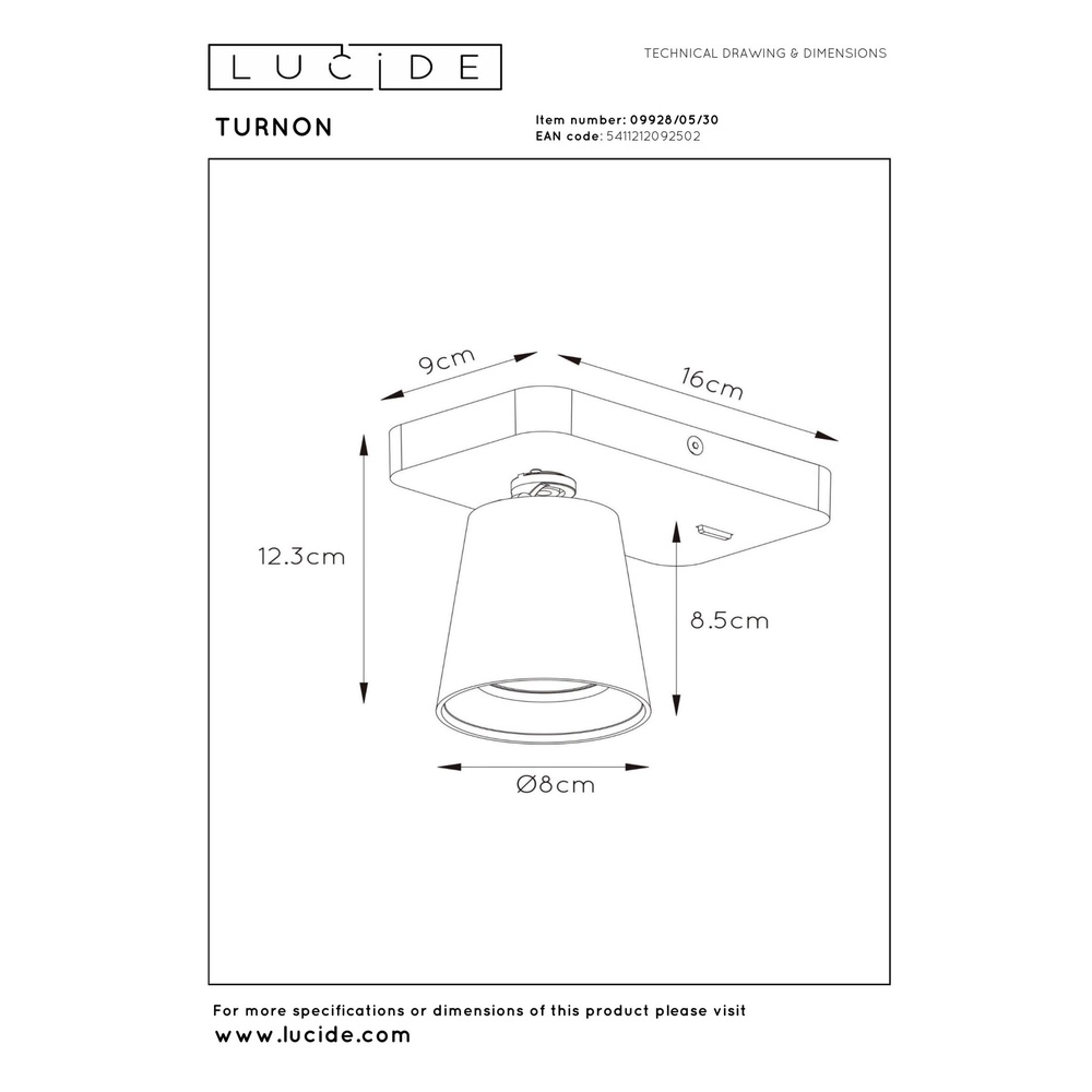 Bedlampje Turnon dim to warm zwart Lucide 5411212092502