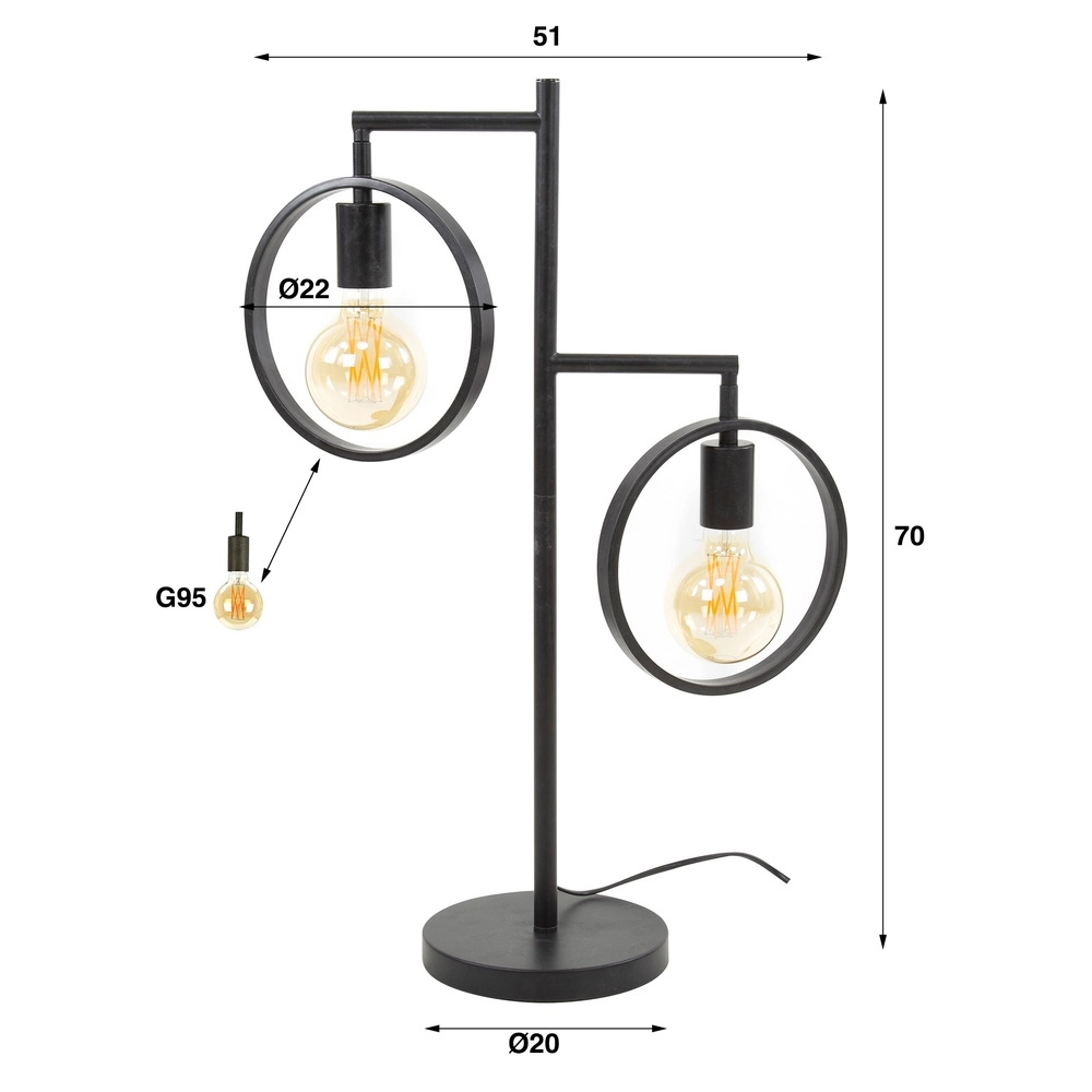 2-ringen tafellamp Ring zwart - E27 Lyora 8716803511736