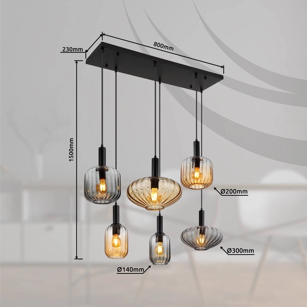 Hanglamp Valletta met gekleurd glas 6-lichts Globo 9007371458868