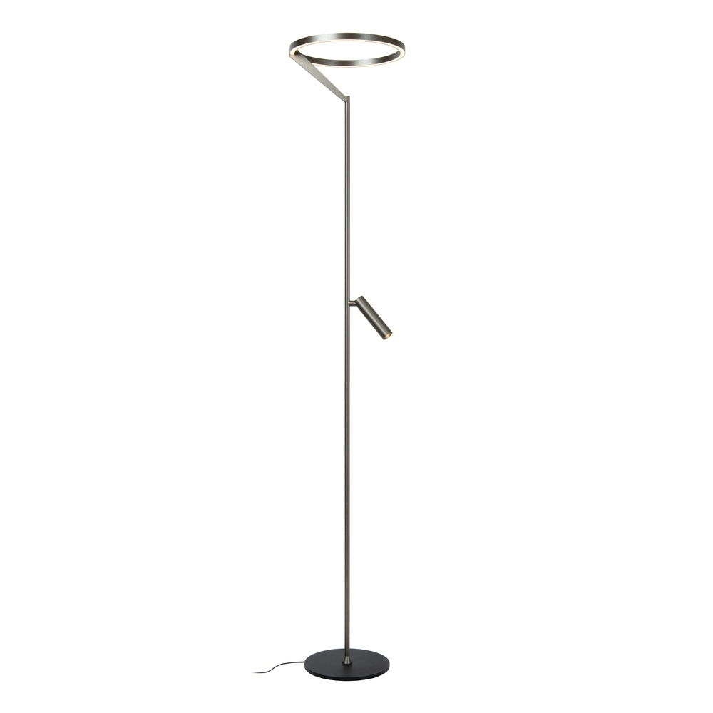 Strakke vloerlamp met leeslamp Applause geborsteld metaal - led