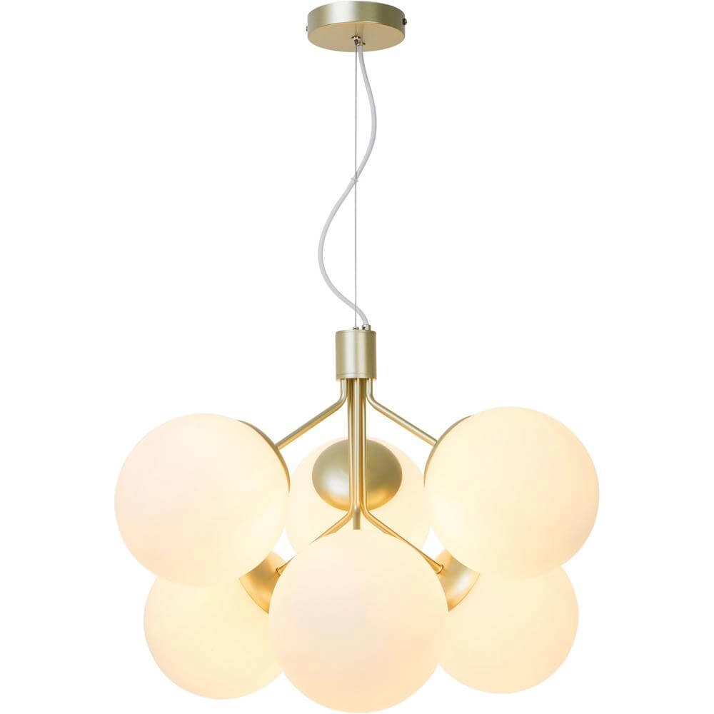 6-lichts hanglamp Ivona goud met wit glas