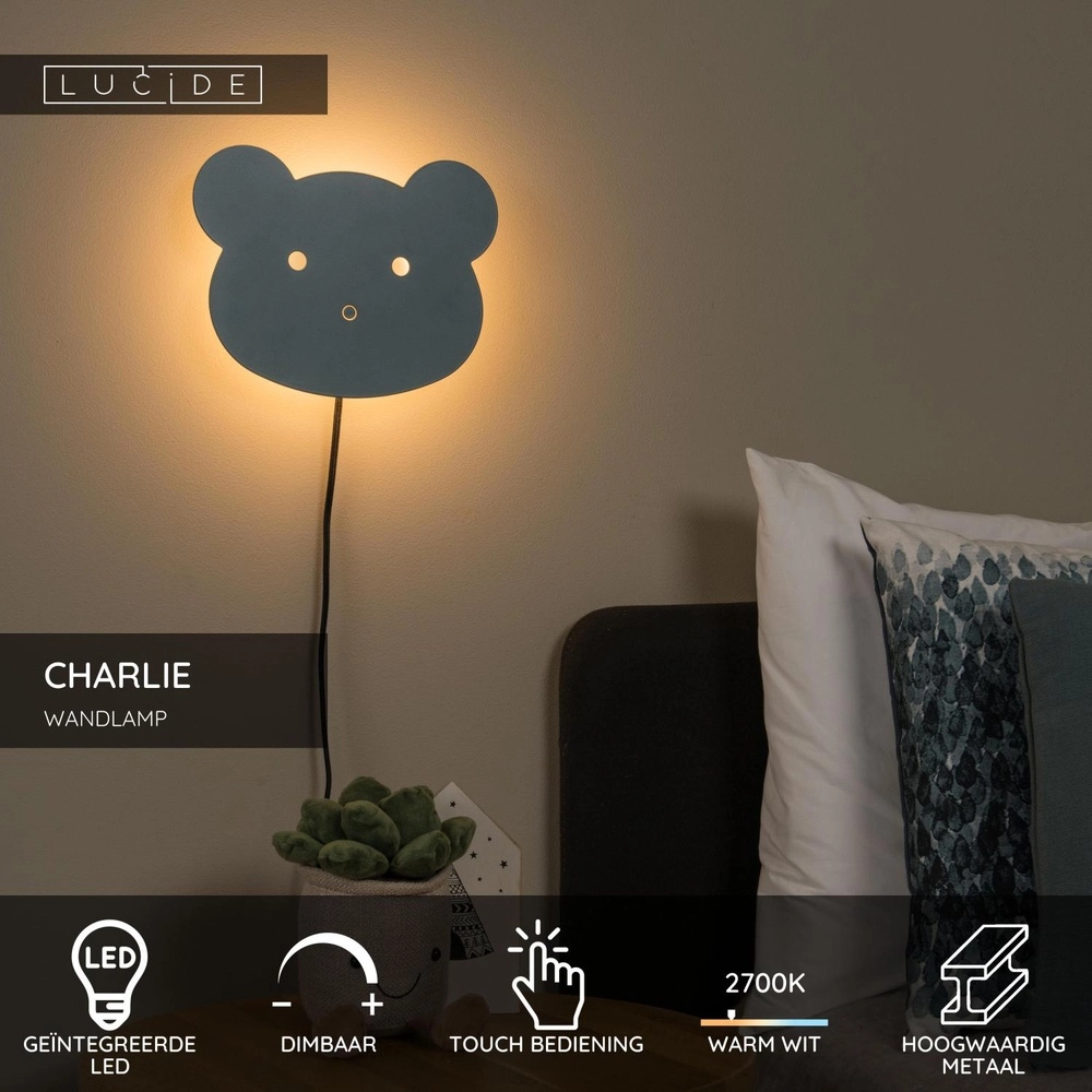 Kinderkamer wandlamp Charlie blauw Lucide 5411212441775