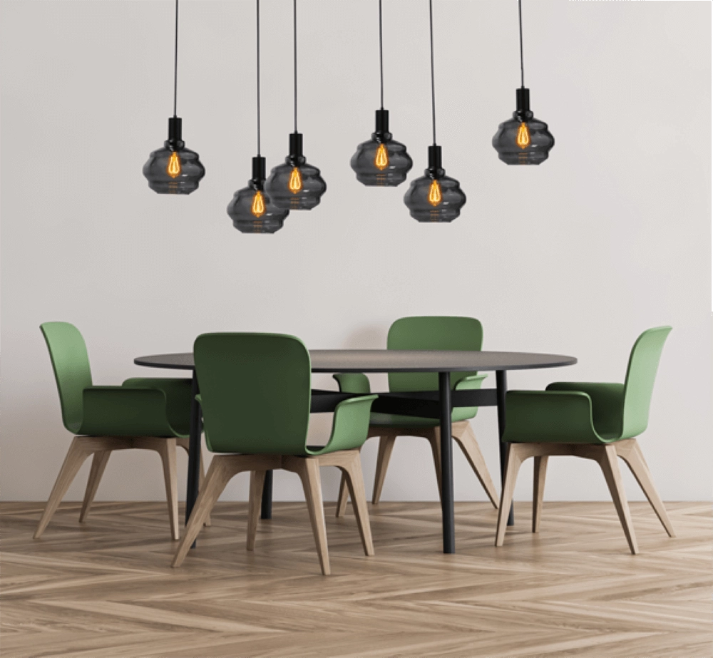 6-lichts hanglamp - zwart - Porto met Ball smoke glazen Masterlight 8718121270470