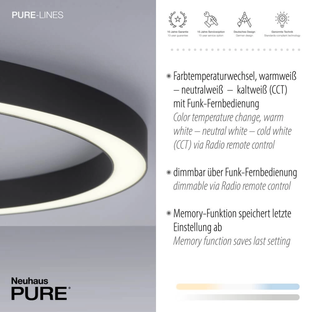 Ronde vloerlamp Pure Lines Round Ø 70cm antraciet Paul Neuhaus 4012248373521