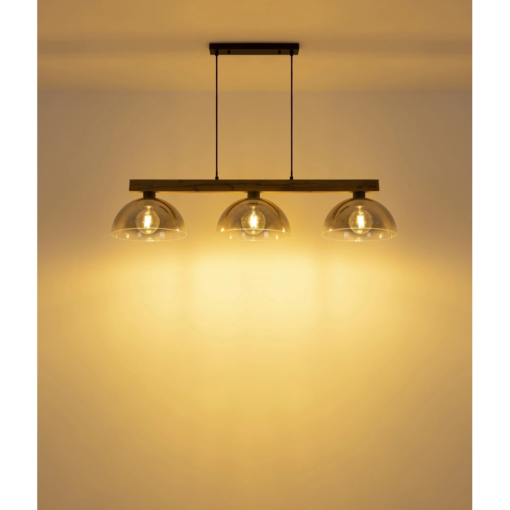 Landelijke hanglamp Romy 3-lichts zwart met hout Globo 9007371586356