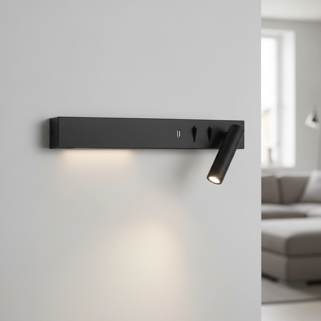 Bedlampje Vida rechts zwart met usb