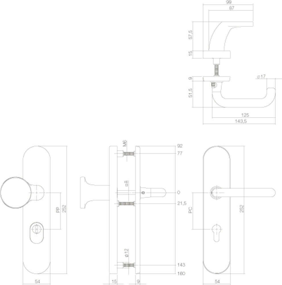 Voordeurbeslag Vurano PC 92mm kerntrekbeveiliging messing gelakt Intersteel 8714186069196