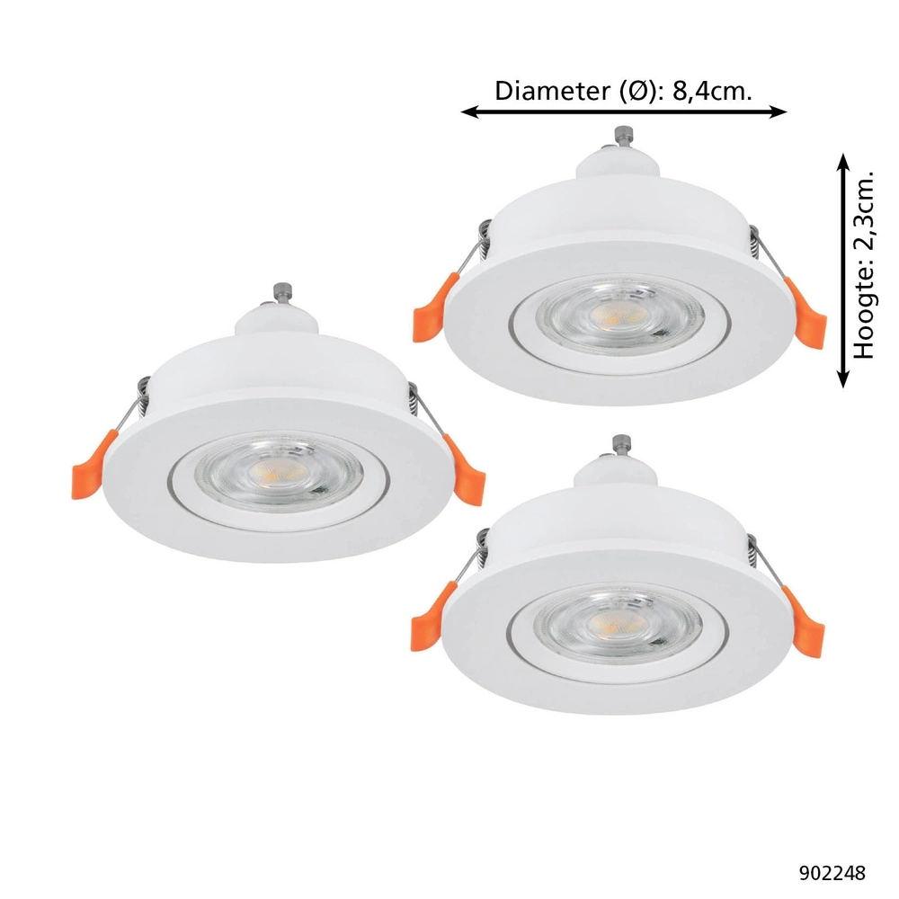 Set van 3 inbouwspots Barranco wit Ø 8,4cm IP44 - 4000K Eglo 9008606359301
