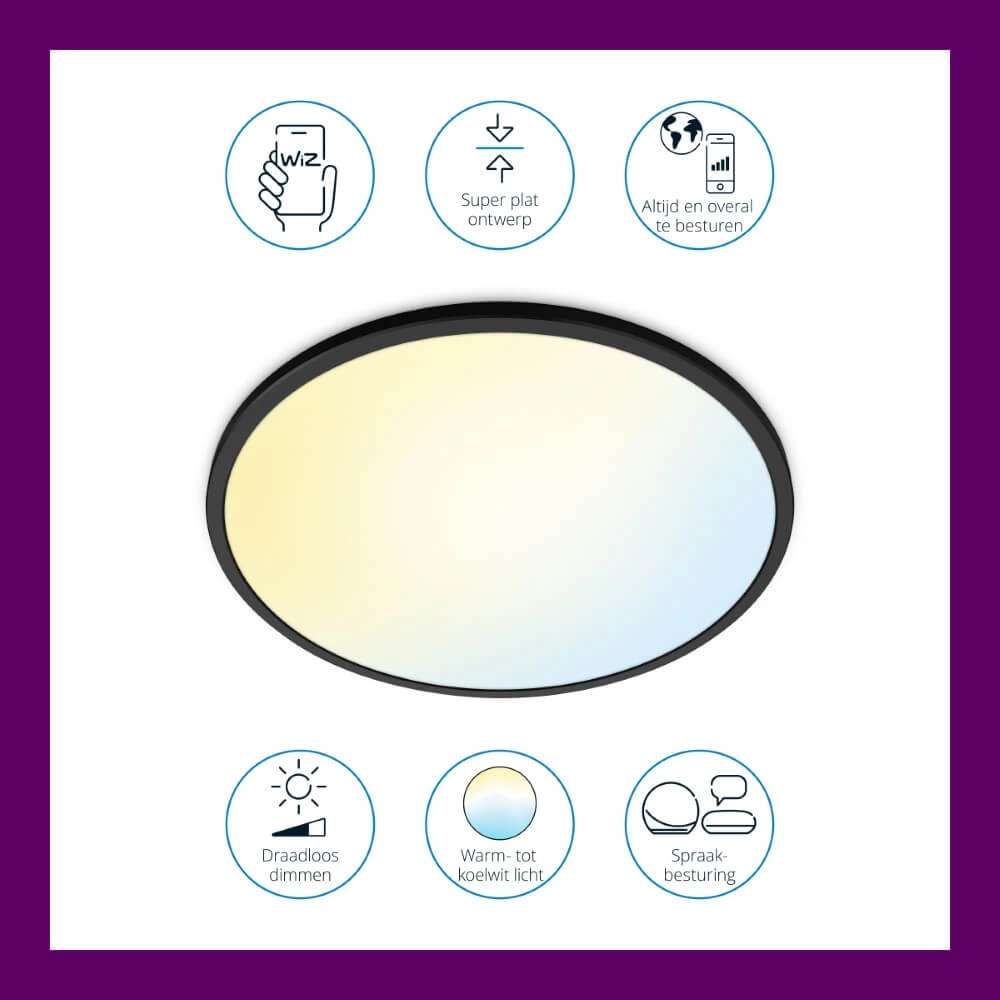 Slimme plafonnière SuperSlim Ø 43cm - zwart WiZ 8719514554955