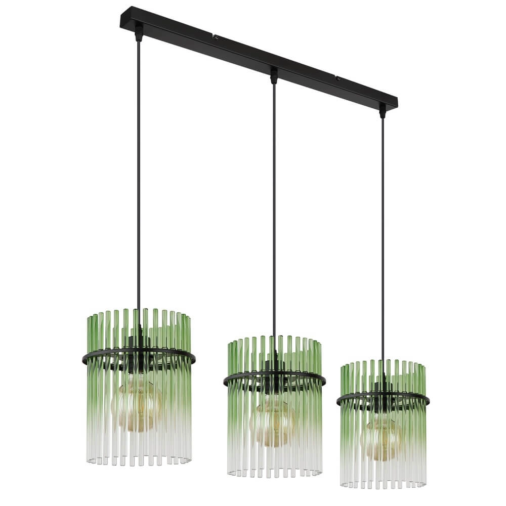 Zwarte hanglamp Gorley met groen glas 3-lichts Globo 9007371474974