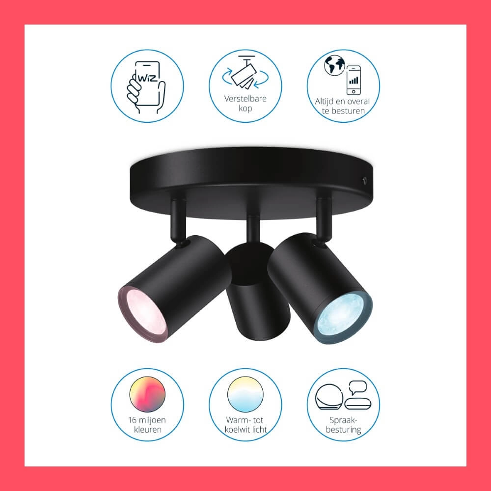 3-lichts opbouwspot Imageo smart - zwart WiZ 8719514554535