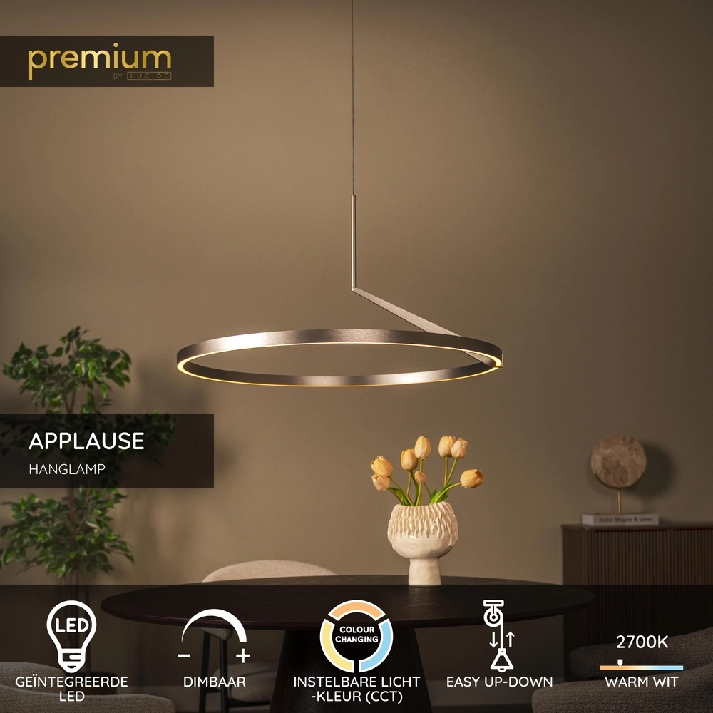 Strakke led hanglamp Applause geborsteld metaal - Ø 80cm Premium by Lucide 5411212221841