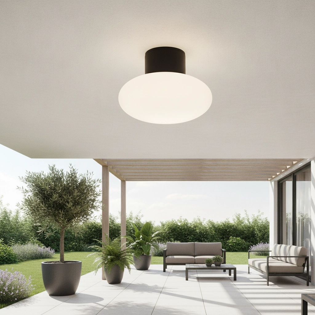 Plafondlamp Ali antraciet met ovaal wit glas