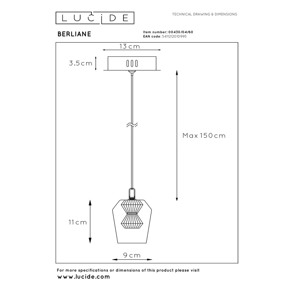 Unieke hanglamp Berliane enkel Lucide 5411212010995