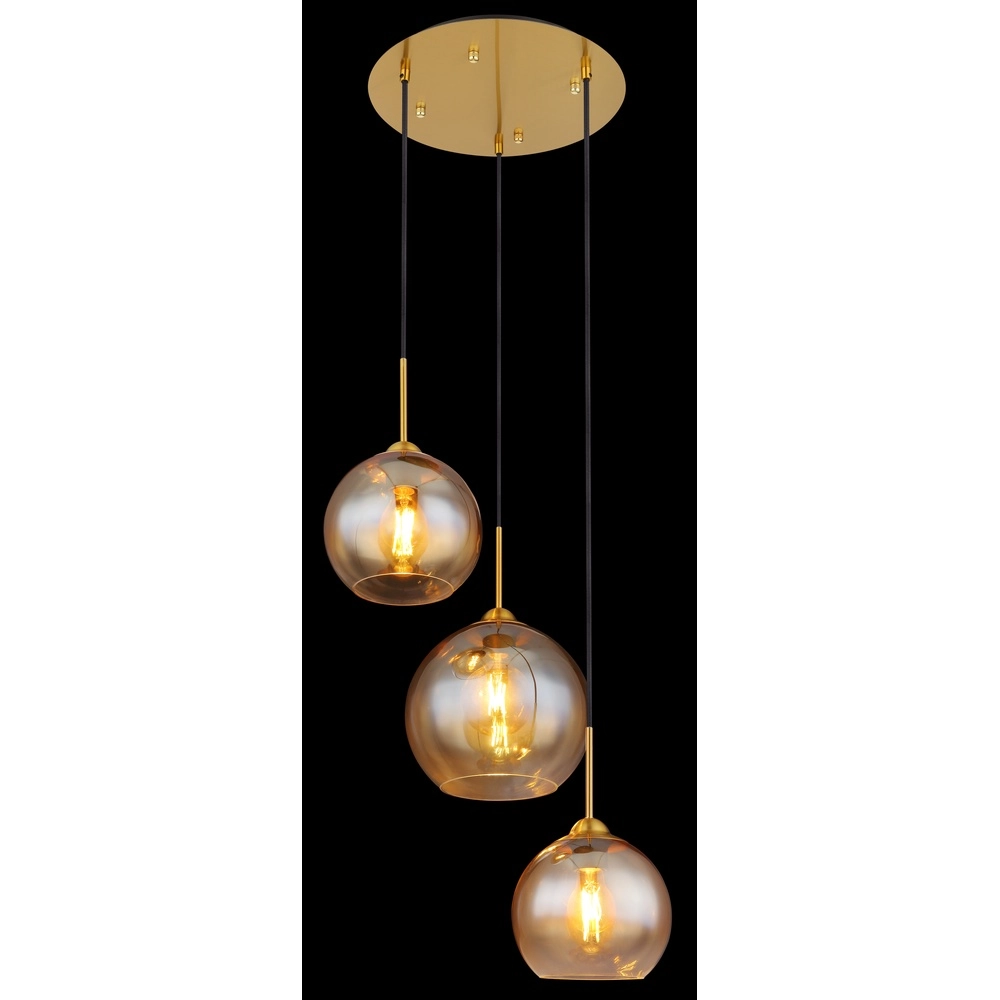 Gouden hanglamp Jamessa 3-lichts met amber glas Globo 9007371444687