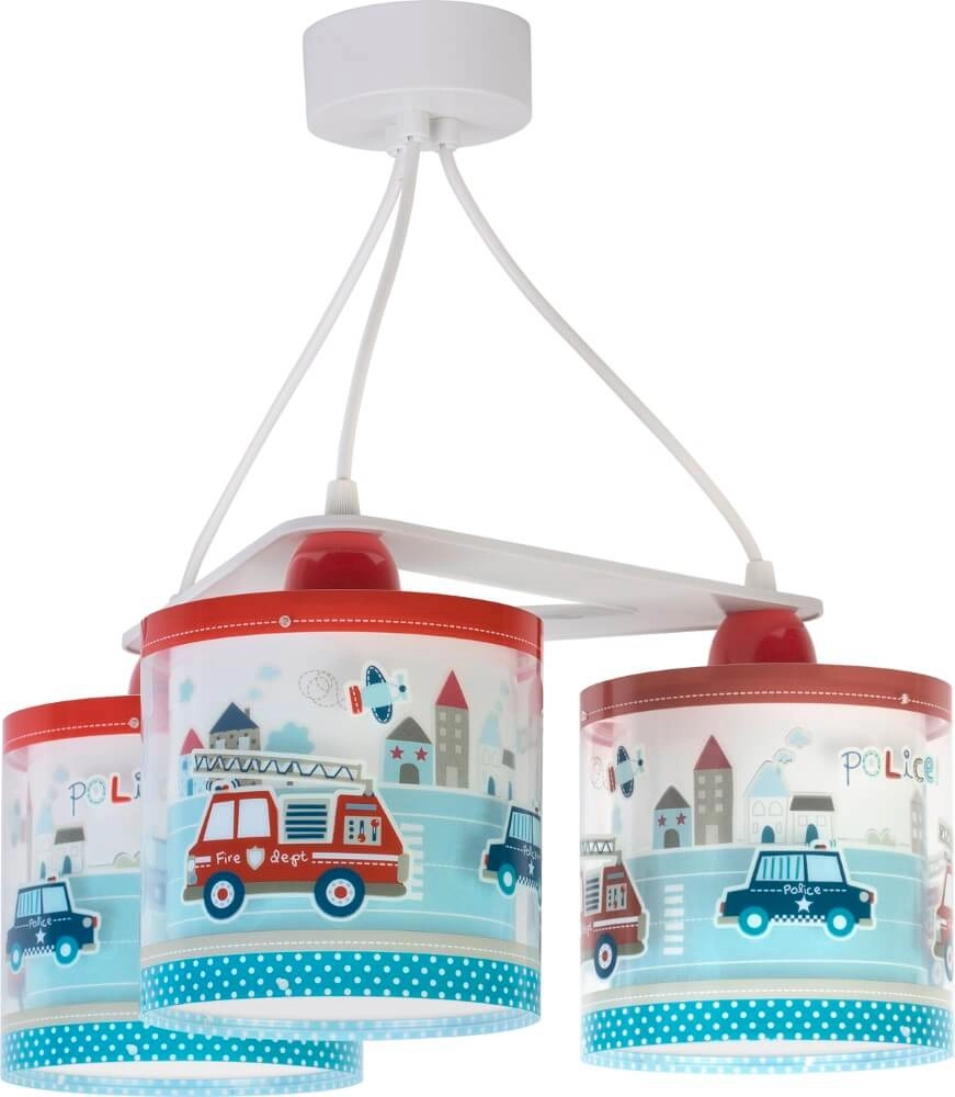Kinderkamer hanglamp Police 3-lichts rood met blauw