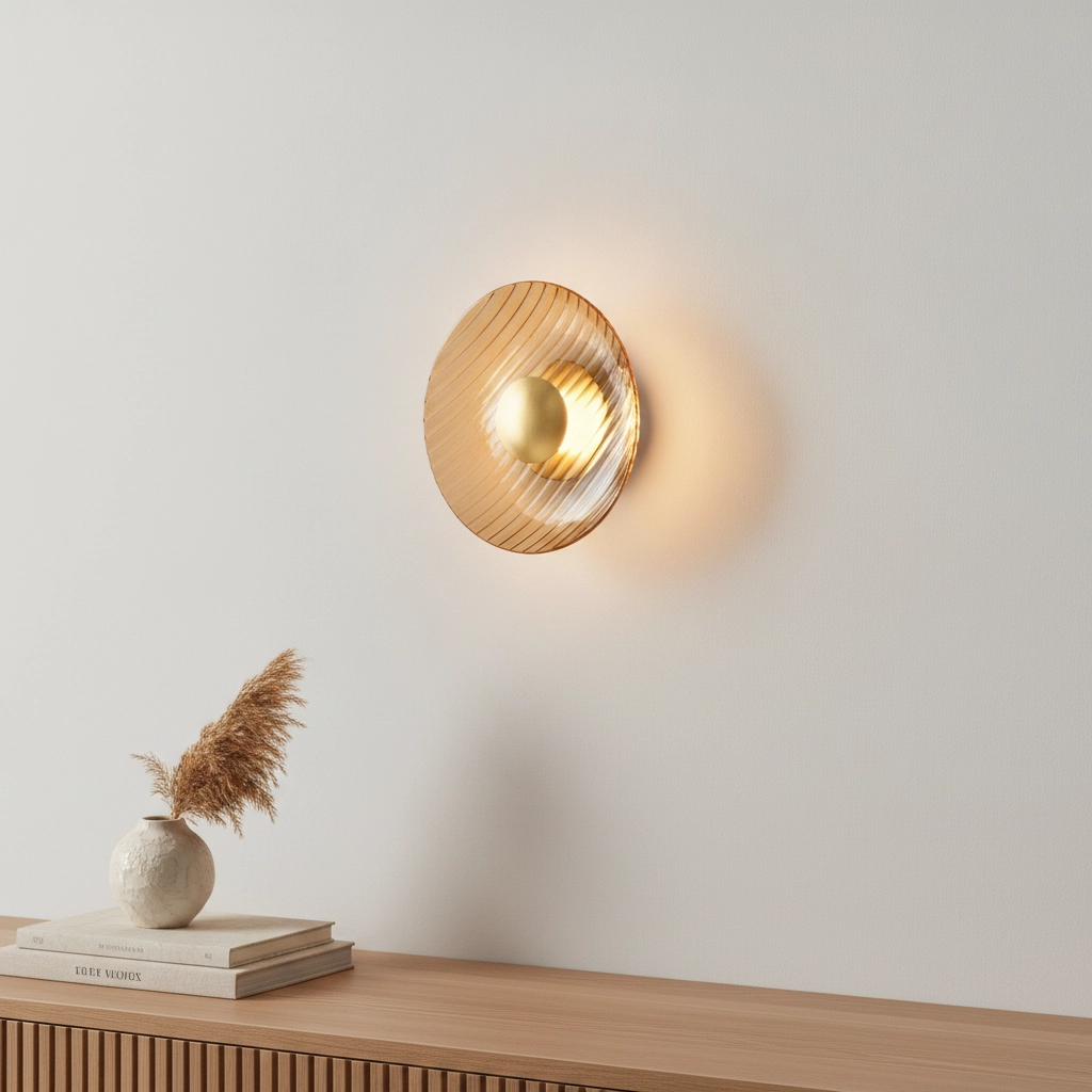 Wandlamp Lavina goud met amber glas Ø 25cm