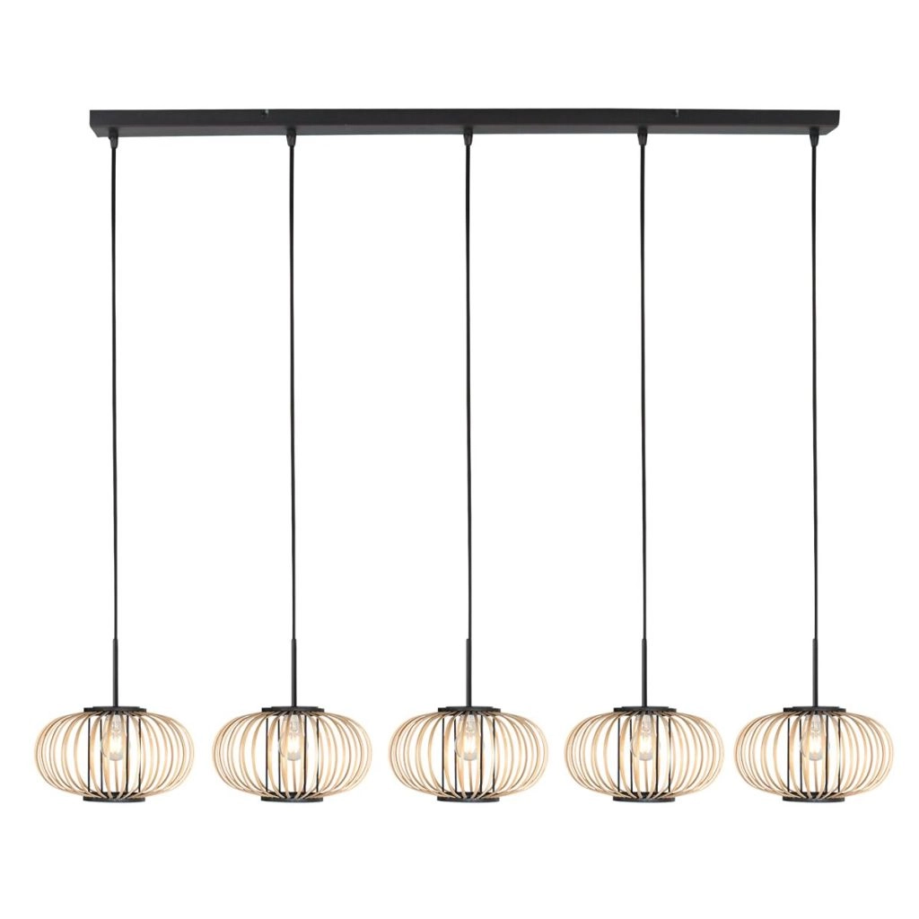 Hanglamp 5-lichts recht Silva met bamboe kappen
