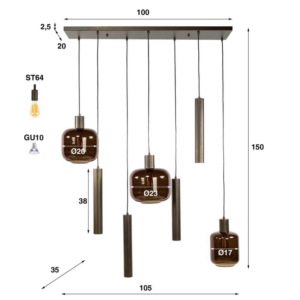 Hanglamp Bronza Sienna bruin - donker glas Lyora 8716803513433