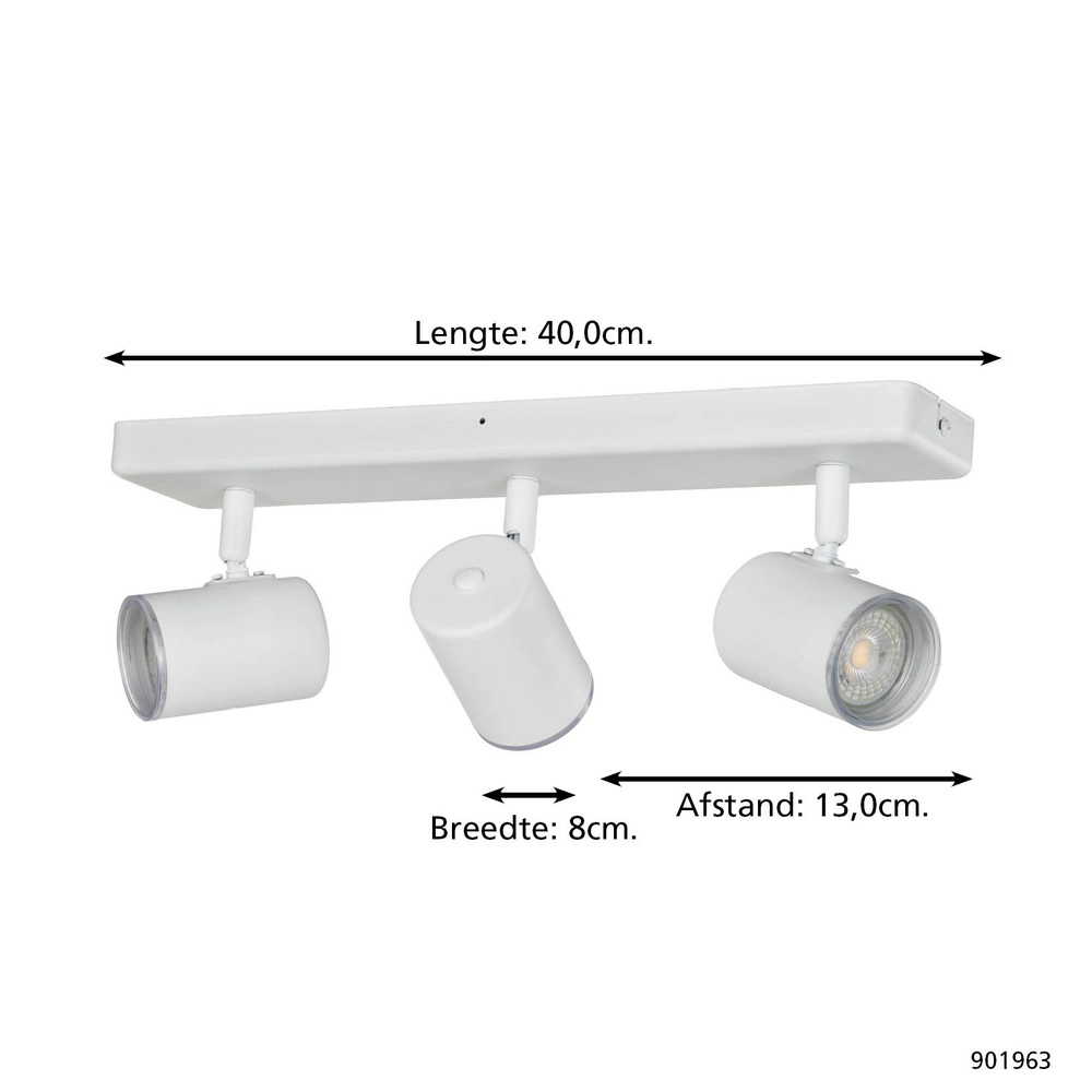 Opbouwspot Consuma 1 3-lichts recht wit Eglo 9008606355914