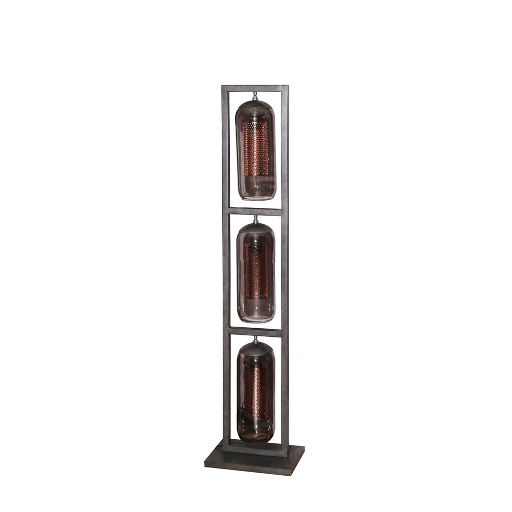 Glazen vloerlamp Smoke 3x E27 - 158cm - zwart met roodkoper Lyora 8716803512153