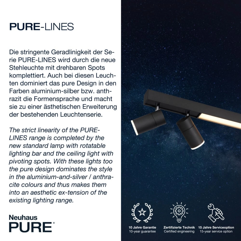 Strakke plafondlamp Pure Lines Spot antraciet Paul Neuhaus 4012248366349