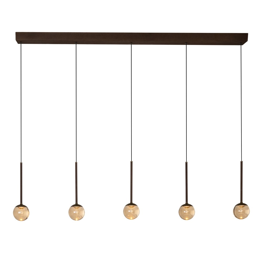 5-lichts hanglamp Calina met amber bollen