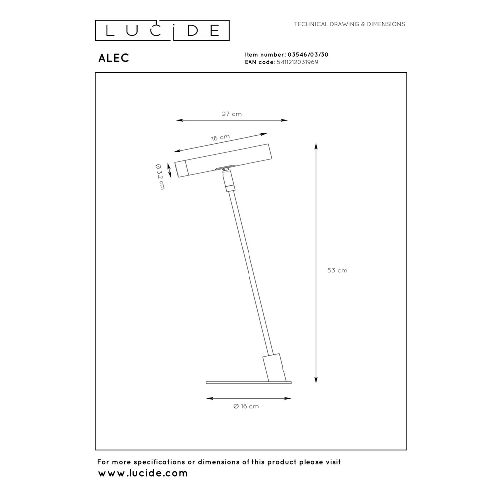 Bureaulamp Alec design zwart Lucide 5411212031969