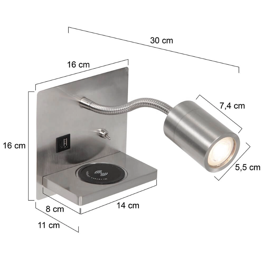 Bedlamp RVS Upround met oplader en usb Steinhauer 8712746170443