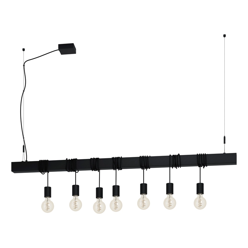 7-lichts hanglamp Townshend-B zwart - eettafel