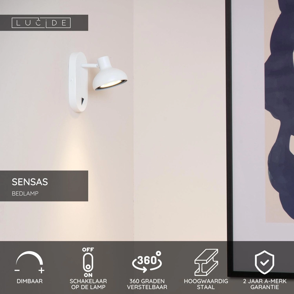 Bedlampje Sensas wit design GU10 ES111 Lucide 5411212303233