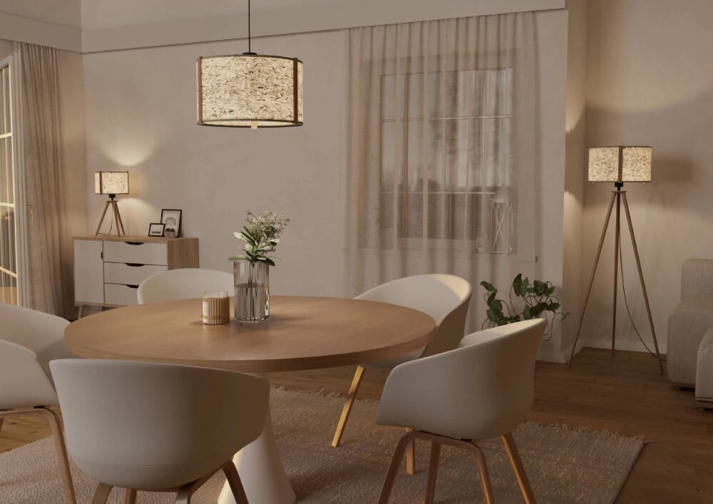 Houten plafondlamp Hontongas met beige kap Stars of Light 9008606274628