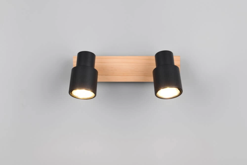 2-lichts plafondlamp Pierre zwart met hout Trio 4017807638172