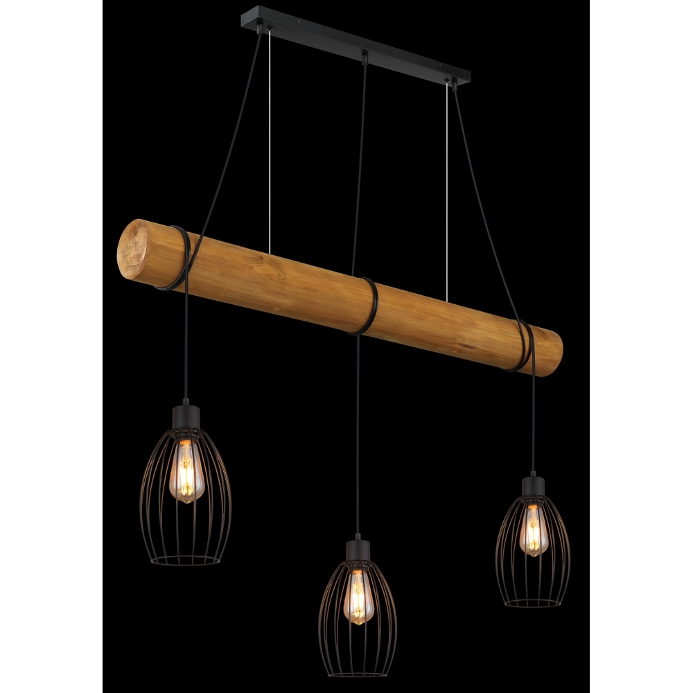 Landelijke hanglamp Berti 3-lichts hout met zwart Globo 9007371583331