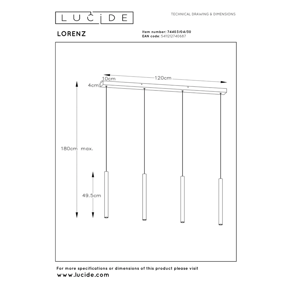 4-lichts hanglamp Lorenz design zwart Lucide 5411212740687