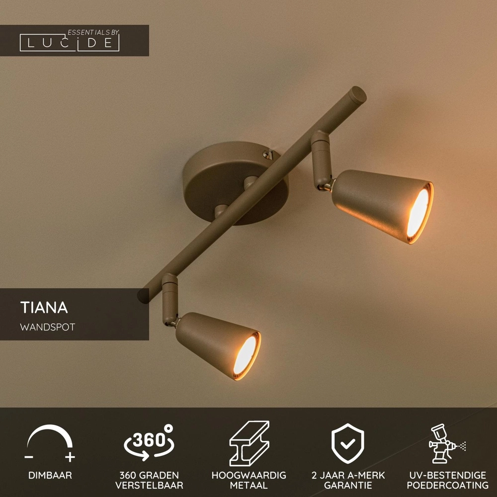 Plafondspot Tiana 2-lichts taupe Lucide 5411212650375