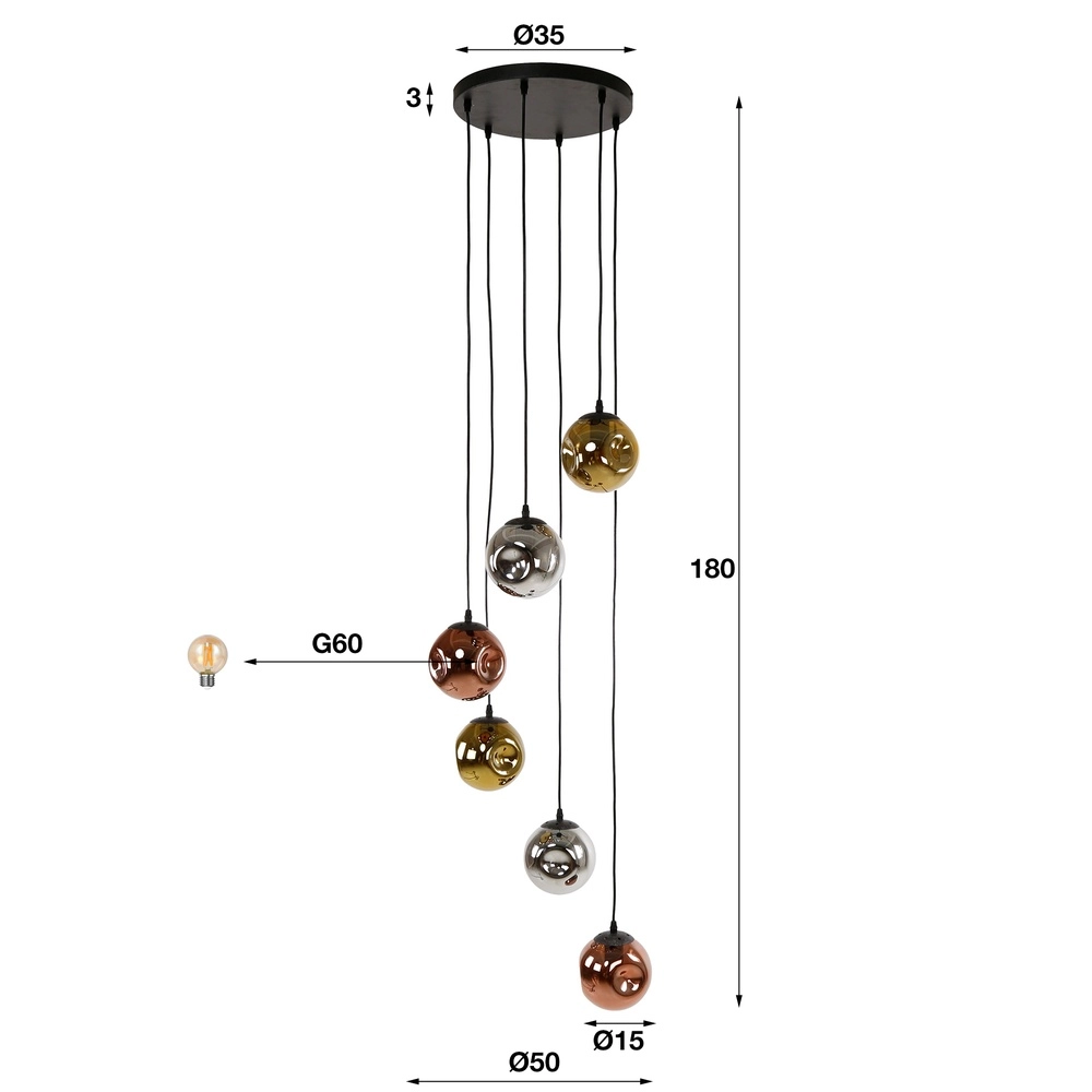Glazen hanglamp Stellar 6-lichts - Ø 15cm Lyora 8716803511651