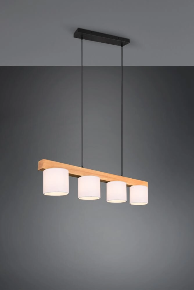 Hanglamp Cameron 4-lichts wit met houtbruin Hanglamp Cameron 4-lichts wit met houtbruin