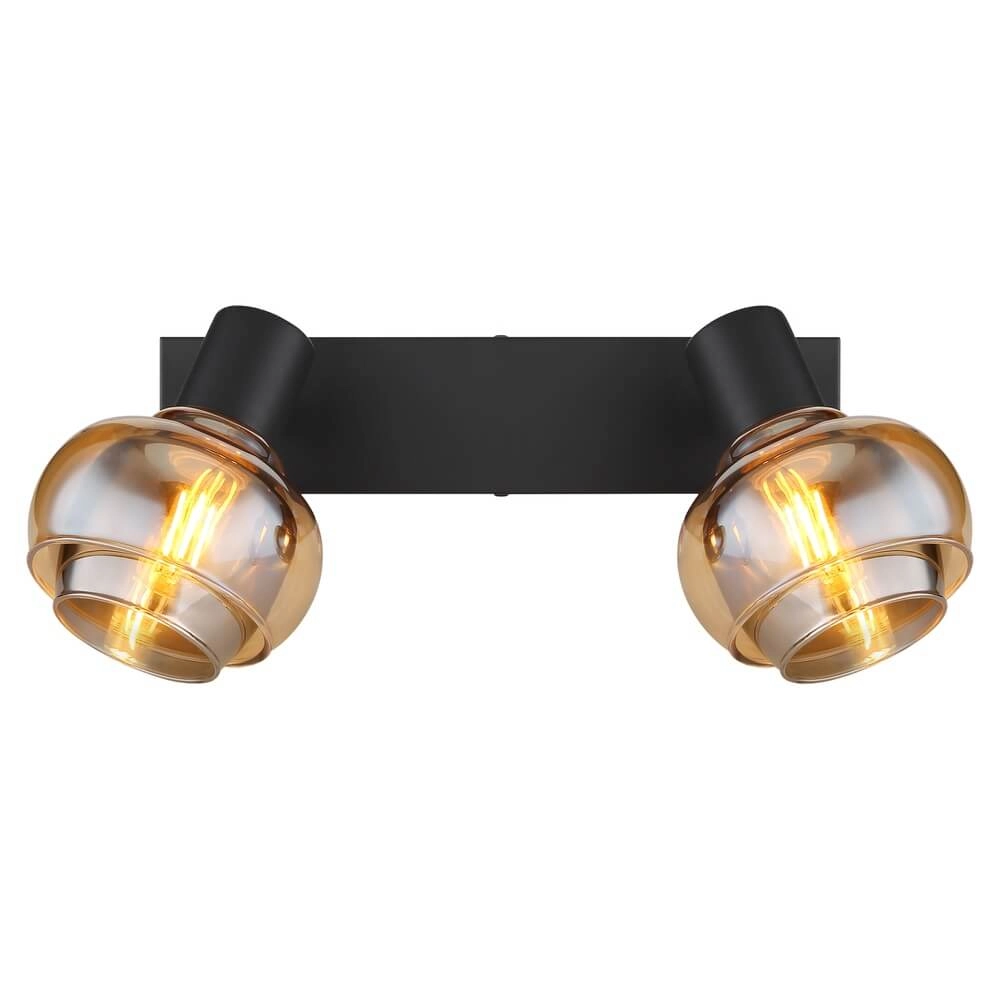 Zwarte plafondlamp Tokki 2-lichts amber smoke glas Globo 9007371455027
