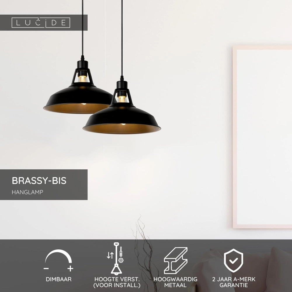 Industriele hanglamp Brassy-Bis zwart Ø 31cm Lucide 5411212430236