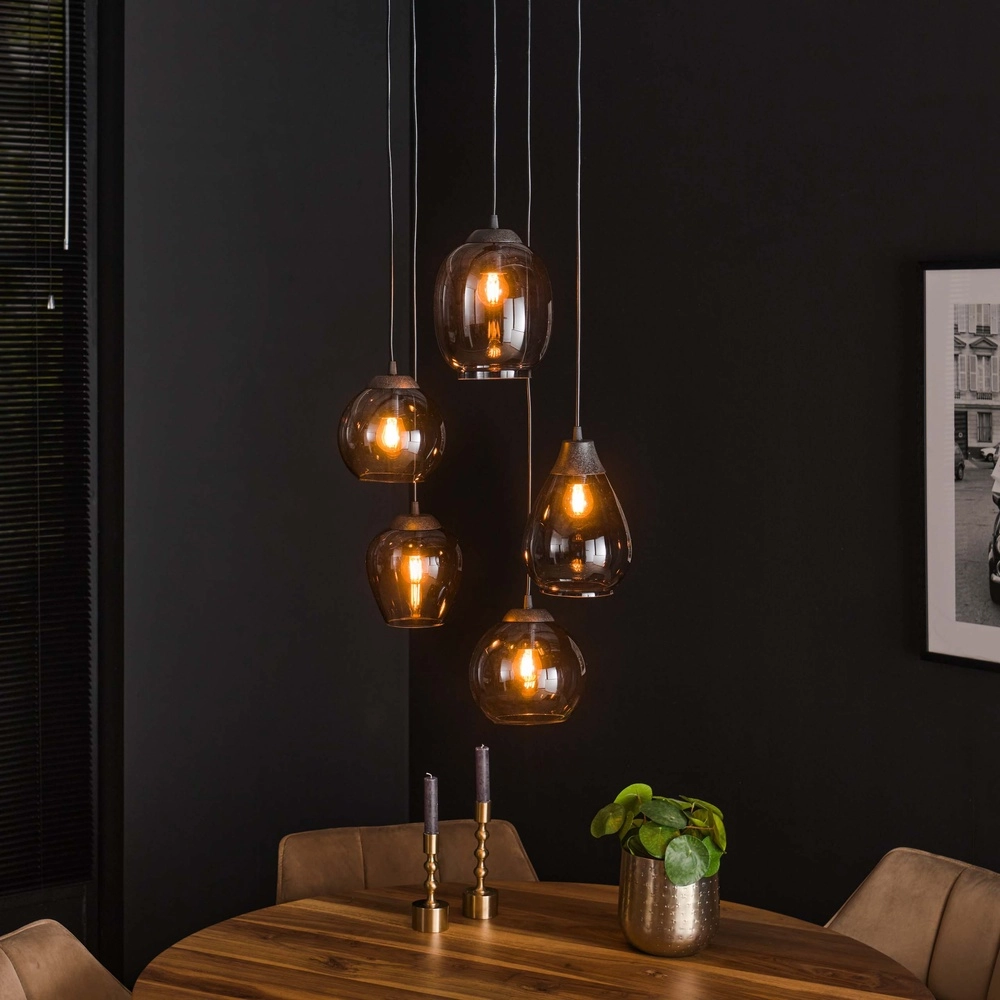 Eettafel hanglamp Mix 5x E27 - Ø 43cm - smoke glas