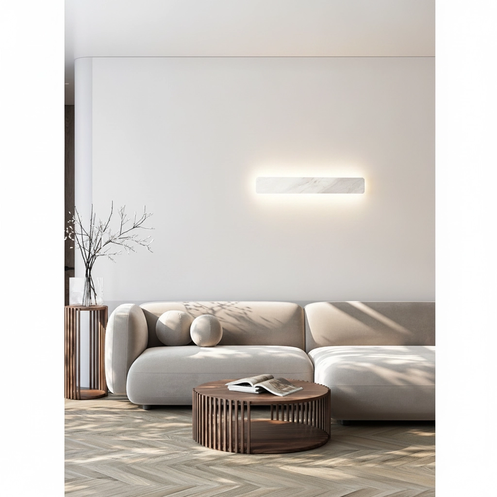 Strakke wandlamp Alyssa wit marmer