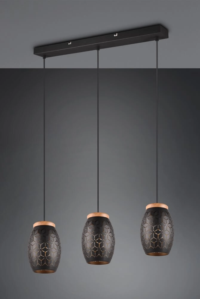 Zwart goude hanglamp Bidar 3-lichts Trio 4017807574890
