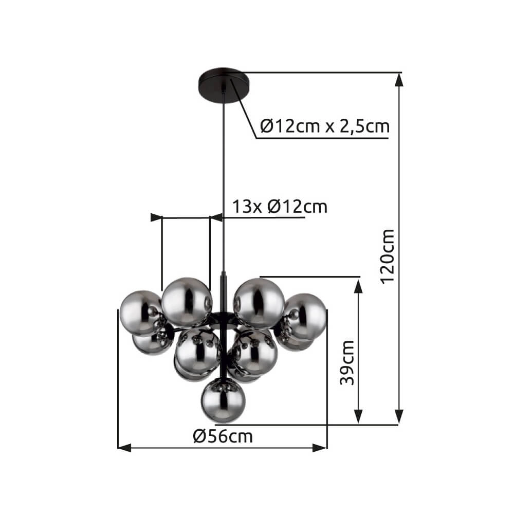 Zwarte hanglamp Grappy 13-lichts Globo 9007371459117