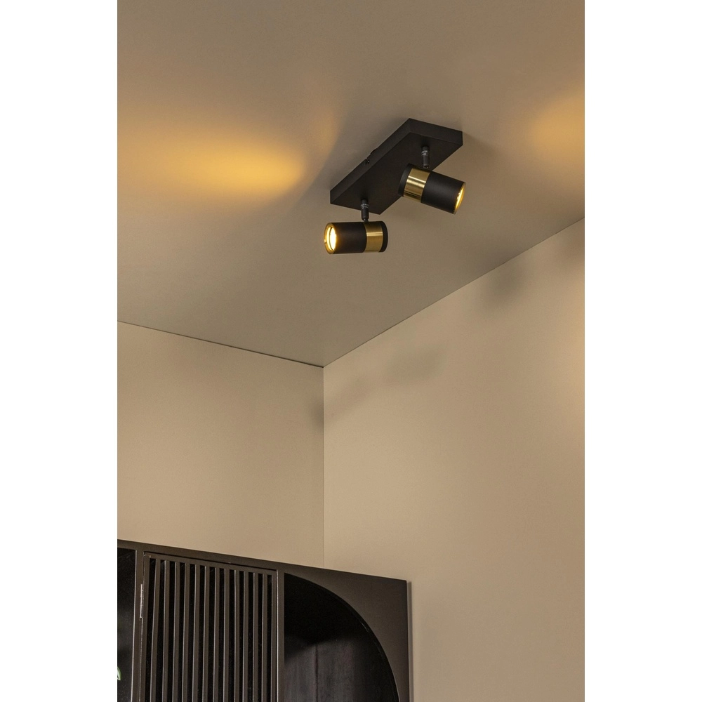 Plafondlamp Gorik 2-lichts zwart met goud Lucide 5411212530981